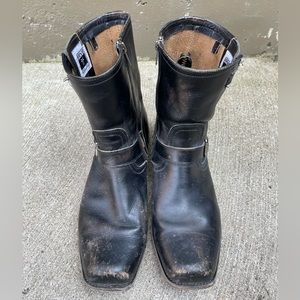 Frye Smith Engineer Moto Biker Boots Mens Sz 11D  Distressed Black Leather